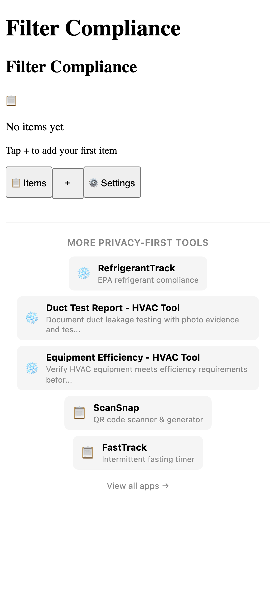 Filter Compliance - HVAC Tool Pro main interface